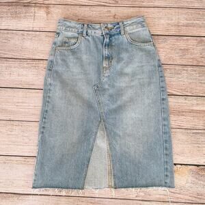 Topshop Moto Denim Pencil Skirt Size 2 Light Wash High Waist Front Slit